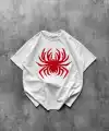 Kadın Örümcek Baskılı Tişört Kısa Kollu Bisiklet Yaka T-Shirt - Beyaz