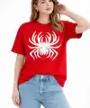 Kadın Örümcek Baskılı Tişört Kısa Kollu Bisiklet Yaka T-Shirt - Kırmızı
