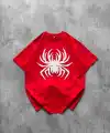 Kadın Örümcek Baskılı Tişört Kısa Kollu Bisiklet Yaka T-Shirt - Kırmızı