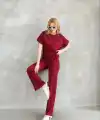 Kadın Osy Modal Yumuşak dokulu Bisiklet Yaka Kısa Kollu Alt-Üst Takım - Bordo