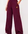 Kadın Osy Modal Yumuşak Dokulu Cima Dikişli Nakışlı Cepli Oversize Bol Paça Eşofman Altı - Bordo