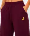 Kadın Osy Modal Yumuşak Dokulu Cima Dikişli Nakışlı Cepli Oversize Bol Paça Eşofman Altı - Bordo