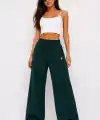 Kadın Osy Modal Yumuşak Dokulu Cima Dikişli Nakışlı Cepli Oversize Bol Paça Eşofman Altı - Yeşil
