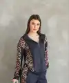Kadın Osy Modal Yumuşak Dokulu Kapüşonlu Leopar Desenli Fermuarlı Takım - Antrasit