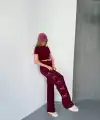 Kadın Osy Modal Yumuşak Dokulu Kumaş Nakış işlemeli Rahat Bol Paça Eşofman Pantolon - Bordo