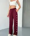 Kadın Osy Modal Yumuşak Dokulu Nakışlı Rahat Bol Paça Eşofman Pantolon - Bordo