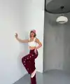 Kadın Osy Modal Yumuşak Dokulu Nakışlı Rahat Bol Paça Eşofman Pantolon - Bordo
