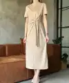Kadın Osy Modal Yumuşak Dokulu Yandan Bağlamalı Elbise - Bej