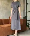 Kadın Osy Modal Yumuşak Dokulu Yandan Bağlamalı Elbise - Gri