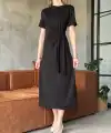 Kadın Osy Modal Yumuşak Dokulu Yandan Bağlamalı Elbise - Siyah