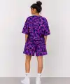 Kadın Oversize Kalıp Pubg Bape X Shark Nakışlı Cepli Şort Takım - Mor