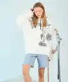 Kadın Oversize Kapüşonlu Baskılı 3 İplik Pamuklu Hoodie Sweatshirt - B