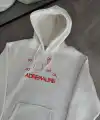 Kadın Oversize Kapüşonlu Cepli Baskılı 3 İplik Pamuklu Hoodie Sweatshirt - Beyaz