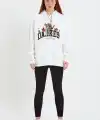Kadın Oversize Kapüşonlu Cepli Baskılı 3 İplik Pamuklu Hoodie Sweatshirt - Beyaz