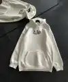 Kadın Oversize Kapüşonlu Cepli Baskılı 3 İplik Pamuklu Hoodie Sweatshirt - Beyaz