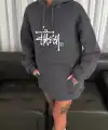 Kadın Oversize Kapüşonlu Cepli Baskılı 3 İplik Pamuklu Hoodie Sweatshirt - Füme