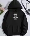 Kadın Oversize Kapüşonlu Cepli Baskılı 3 İplik Pamuklu Hoodie Sweatshirt - Siyah