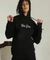 Kadın Oversize Kapüşonlu Cepli Baskılı 3 İplik Pamuklu Hoodie Sweatshirt -  Siyah