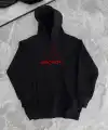 Kadın Oversize Kapüşonlu Cepli Baskılı 3 İplik Pamuklu Hoodie Sweatshirt - Siyah