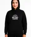 Kadın Oversize Kapüşonlu Cepli Baskılı 3 İplik Pamuklu Hoodie Sweatshirt - Siyah