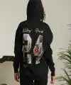 Kadın Oversize Kapüşonlu Cepli Baskılı 3 İplik Pamuklu Hoodie Sweatshirt - Siyah