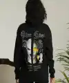 Kadın Oversize Kapüşonlu Cepli Baskılı 3 İplik Pamuklu Hoodie Sweatshirt -  Siyah