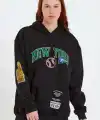 Kadın Oversize Kapüşonlu Cepli Ön Kol Baskılı 3 İplik Pamuklu Hoodie Sweatshirt - Siyah