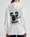 Kadın Oversize Kapüşonlu Cepli TUPAC Baskılı 3 İplik Pamuklu Hoodie Sweatshirt - Beyaz