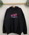 Kadın Oversize Kapüşonlu Cepli WANT Baskılı 3 İplik Pamuklu Hoodie Sweatshirt - Siyah