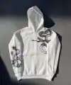 Kadın Oversize Kapüşonlu Kanguru Cepli Baskılı 3 İplik Pamuklu Sweatshirt Hoodie -   Beyaz