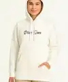 Kadın Oversize Kapüşonlu Kanguru Cepli Baskılı 3 İplik Pamuklu Sweatshirt Hoodie - Beyaz