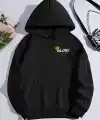 Kadın Oversize Kapüşonlu Kanguru Cepli Baskılı 3 İplik Pamuklu Sweatshirt Hoodie -   Siyah