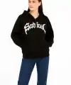 Kadın Kapüşonlu 3 İplik Şardonlu Önü Baskılı Fermuarlı Oversize Sweatshirt - Siyah