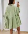 Kadın Oversize Pens Detaylı Cepli Yırtmaçlı Rahat Kalıp Poplin Gömlek - Yeşil