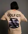 Kadın Oversize Tişört Golf GTI Retro Araba Baskılı T-shirt - Bej
