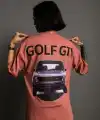 Kadın Oversize Tişört Golf GTI Retro Araba Baskılı T-shirt  - Gül Kurusu