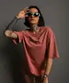 Kadın Oversize Tişört Golf GTI Retro Araba Baskılı T-shirt  - Gül Kurusu