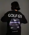 Kadın Oversize Tişört Golf GTI Retro Araba Baskılı T-shirt- Siyah
