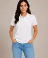 Kadın Polo Yaka Pike Kumaş Düğmeli Basic Tişört Günlük Rahat - Beyaz