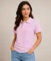 Kadın Polo Yaka Pike Kumaş Düğmeli Basic Tişört Günlük Rahat - Pembe