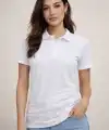 Kadın Polo Yaka Pike Kumaş Düğmeli Basic Tişört T-Shirt Günlük Rahat - Beyaz