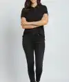 Kadın Polo Yaka Tişört Pike Kumaş Kısa Kol Regular Fit Yazlık T-Shirt - Siyah