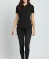 Kadın Polo Yaka Tişört Pike Kumaş Kısa Kol Regular Fit Yazlık T-Shirt - Siyah