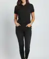 Kadın Polo Yaka Tişört Pike Kumaş Kısa Kol Regular Fit Yazlık T-Shirt - Siyah