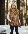 Kadın Premium Doğal Kolsuz Deri Kürk - Kahve