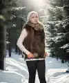 Kadın Premium Doğal Kürk Kolsuz Fermuarlı Yelek - Kahve