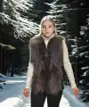 Kadın Premium Doğal Kürk Kolsuz Fermuarlı Yelek - Siyah
