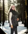 Kadın Premium Doğal Kürk Kolsuz Kapüşonlu Yelek - Siyah
