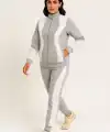 Kadın Premium Parçalı Eşofman Alt-Üst Takım - Dik Yaka Fermuarlı Sweatshirt - Gri