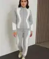 Kadın Premium Parçalı Eşofman Takım - Dik Yaka Fermuarlı Sweatshirt - Gri